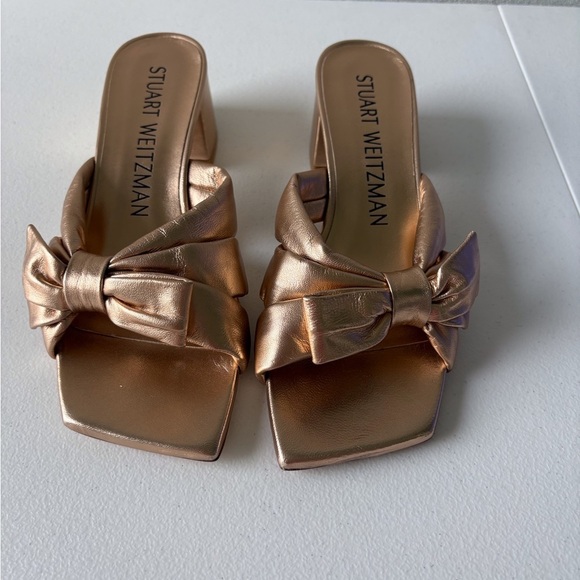 Stuart Weitzman Sofia 45 Slide Bow Detail Bronze Gold Size 6.5B Luxury Chic - Picture 3 of 12